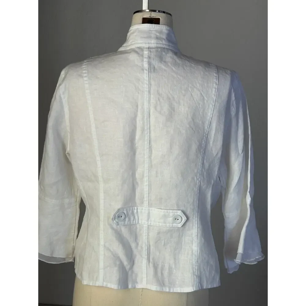 White Linen Band Jacket Women M Ruffle Bell Sleeve Gothic Romantic Victorian